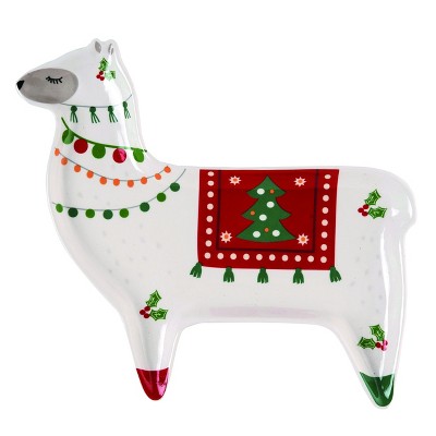 Transpac Ceramic 12.6 in. Multicolor Christmas Holiday Llama Platter