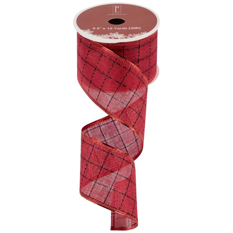 Northlight Red Woven Square Plaid Wired Craft Christmas Ribbon 2.5" x 10 Yards, 3 of 6