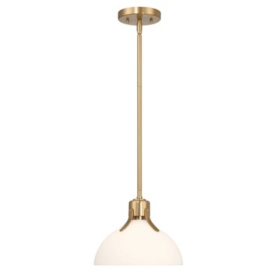Gold and White Glass Dome Ceiling Light with Adjustable Height