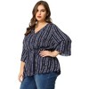 Agnes Orinda Women's Plus Size V Neck 3/4 Sleeve Boho Striped Peplum Babydoll Blouses - 4 of 4