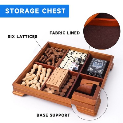Deluxe Wooden 7-in-1 Board Game Set with Storage