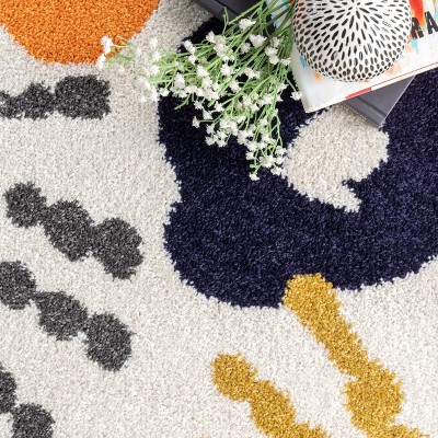 Multicolor Handprint Round Synthetic Kids Rug