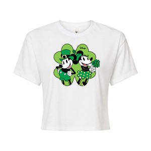 Women's - Disney - Mickey Minnie Shamrock Cropped Graphic T-Shirt - 1 of 4