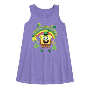 Girls' - SpongeBob Squarepants - Happy St. Patricks Day Graphic Sleeveless Aline Dress - 1 of 4