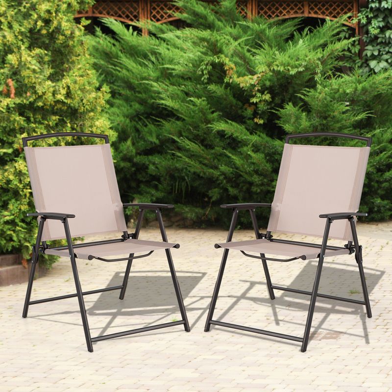 Tangkula 2/4 Piece Patio Folding Chairs Outdoor Dining Chairs w/ Breathable Fabric Heavy Duty Steel & Rustproof Steel Frame, 2 of 9
