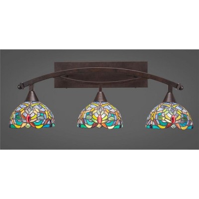 Toltec Lighting Bow 3 - Light Vanity in  Bronze with 7'' Kaleidoscope Art Glass Shade
