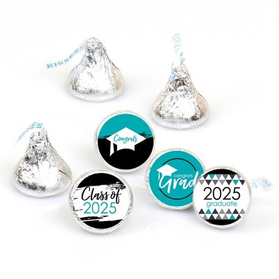Big Dot of Happiness 2025 Teal Graduation Party Round Candy Sticker Favors - Labels Fits Chocolate Candy (1 Sheet of 108)