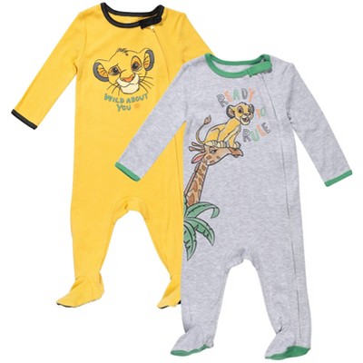 Image of Disney Lion King Simba Newborn Baby Boys 2 Pack Zip Up Snap Sleep N' Play Coveralls Yellow/Gray 0-3 Months