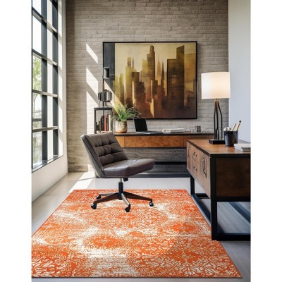 Orange and Ivory Synthetic Low Pile Bohemian Area Rug