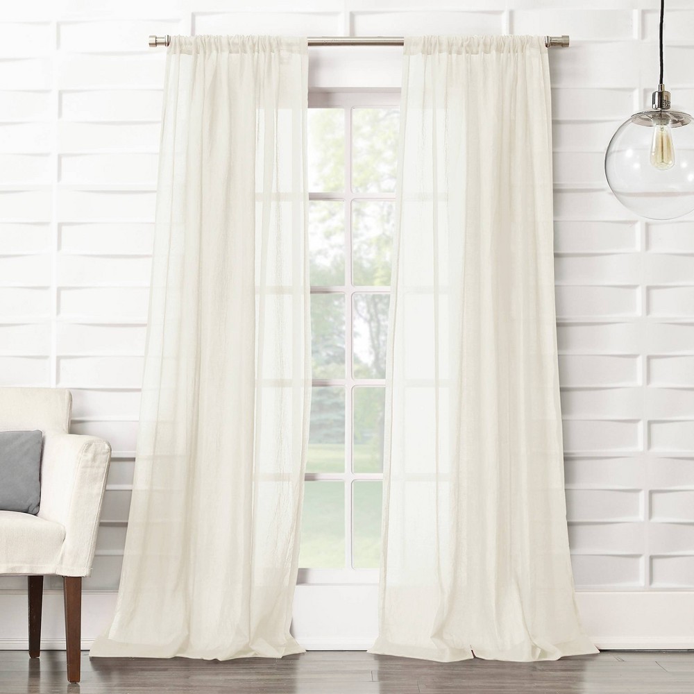 Photos - Curtains & Drapes 50"x63" No. 918 Sheer Avril Crushed Texture Rod Pocket Curtain Panel Cream