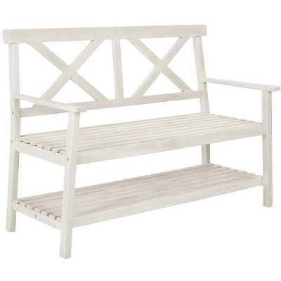 New England Luxe 49" White Acacia Outdoor Bench with Storage