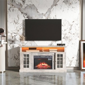 Modern TV Stand with Infrared Electric Fireplace, Storage Cabinet with LED Bluetooth Lights, Media Console for 50-65 Inch TVs, Living Room - 1 of 4