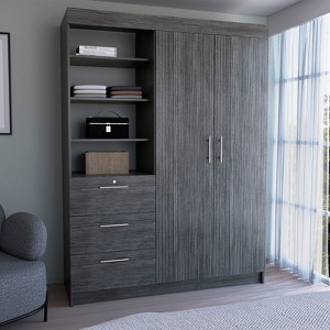 Kenya 3 Drawers Armoire, Double Door, 3-Tier Shelf Smokey Oak - 1 of 1