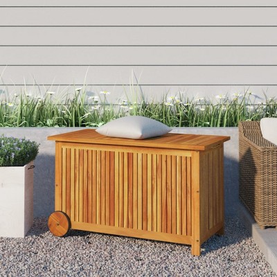 VidaXL Patio Storage Box with Wheels 35.4"x19.7"x22.8" Solid Wood Acacia