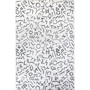 Nuloom Tania Modern Symbols Pet Friendly Machine Washable Area Rug, 4' x 6', Light Grey - 1 of 4