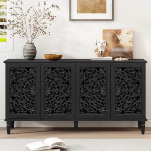 Bella Depot 60" Antique Buffet Cabinet with Floral Carvings Doors and Adjustable Shelves - 1 of 4