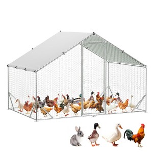 Chicken coop, galvanized steel chicken coop with UV-resistant waterproof cover, peaked roof walk-in poultry cage suitable for outdoor farm use - 1 of 4