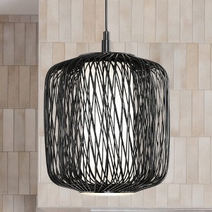 Urban Ambiance Luxury Natural Indoor Pendant,  14''H x 10"W x 10''D,  Black Rattan Finish, UHP4531 - 1 of 4