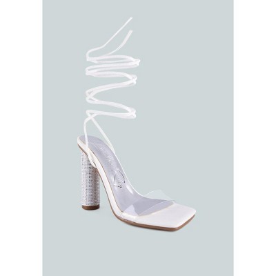 Scansta Lace Up Rhinestone Embellished Heel Women Sandals