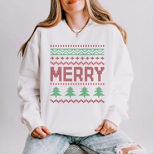 Simply Sage Market Ugly Sweater Merry Lightweight Garment Dyed Sweatshirt - 1 of 4