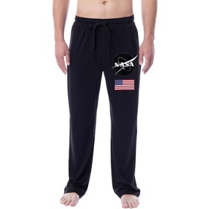 NASA Mens' Logo  American Flag Space Sleep Pajama Pants Black - 1 of 3