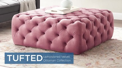 Anthem Navy Tufted Square Performance Velvet Ottoman