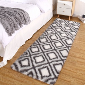 2x8 Soft Runner Rug Modern Plush Graphic Runner White Gray Checkered Runner Non Slip Non Shedding Shag Rug, High Pile Fluffy Plaid Runner for Hallway - 1 of 4