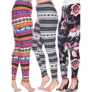 Women's Pack of 3 Plus Size Leggings - One Size Fits Most Plus - White Mark - 1 of 1
