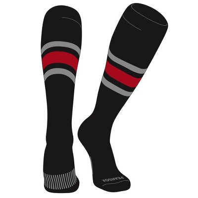 PEAR SOX Striped OTC Baseball, Softball, Football Socks (B) Black, Silver, Red