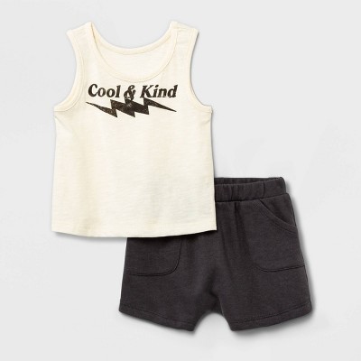 Image of Grayson Mini Baby Boys' 2pc 'Cool & Kind' Tank Top & Shorts Set - Newborn