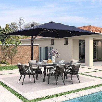 PURPLE LEAF 9' x 12' Rectangle Patio Umbrella with Base Outdoor Cantilever Offset Umbrella with 360-degree Rotation for Garden Deck Backyard Pool