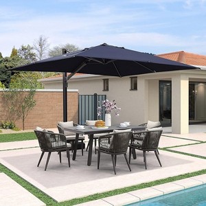 PURPLE LEAF Rectangle Patio Umbrella with Base Outdoor Cantilever Offset Umbrella with 360-degree Rotation for Garden Deck Backyard Pool - 1 of 4