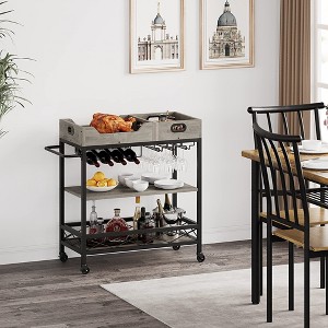 3-Tier Mobile Bar Cart with Wine Rack & Trays - Rolling Kitchen Serving Cart for Dining Room - 1 of 4