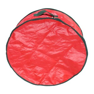 Northlight 24” Red and Green Christmas Wreath Round Storage Bag with Carrying Handle - 1 of 2