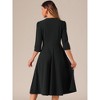 INSPIRE CHIC Women's 3/4 Sleeve Pleated Round Neck Pockets A-Line Swing Work Midi Dress - image 3 of 4