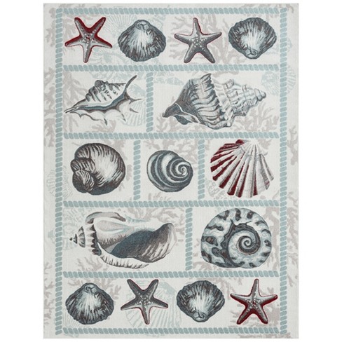  Nautical Sea Shell Door Mat,Blue Starfish Non Slip