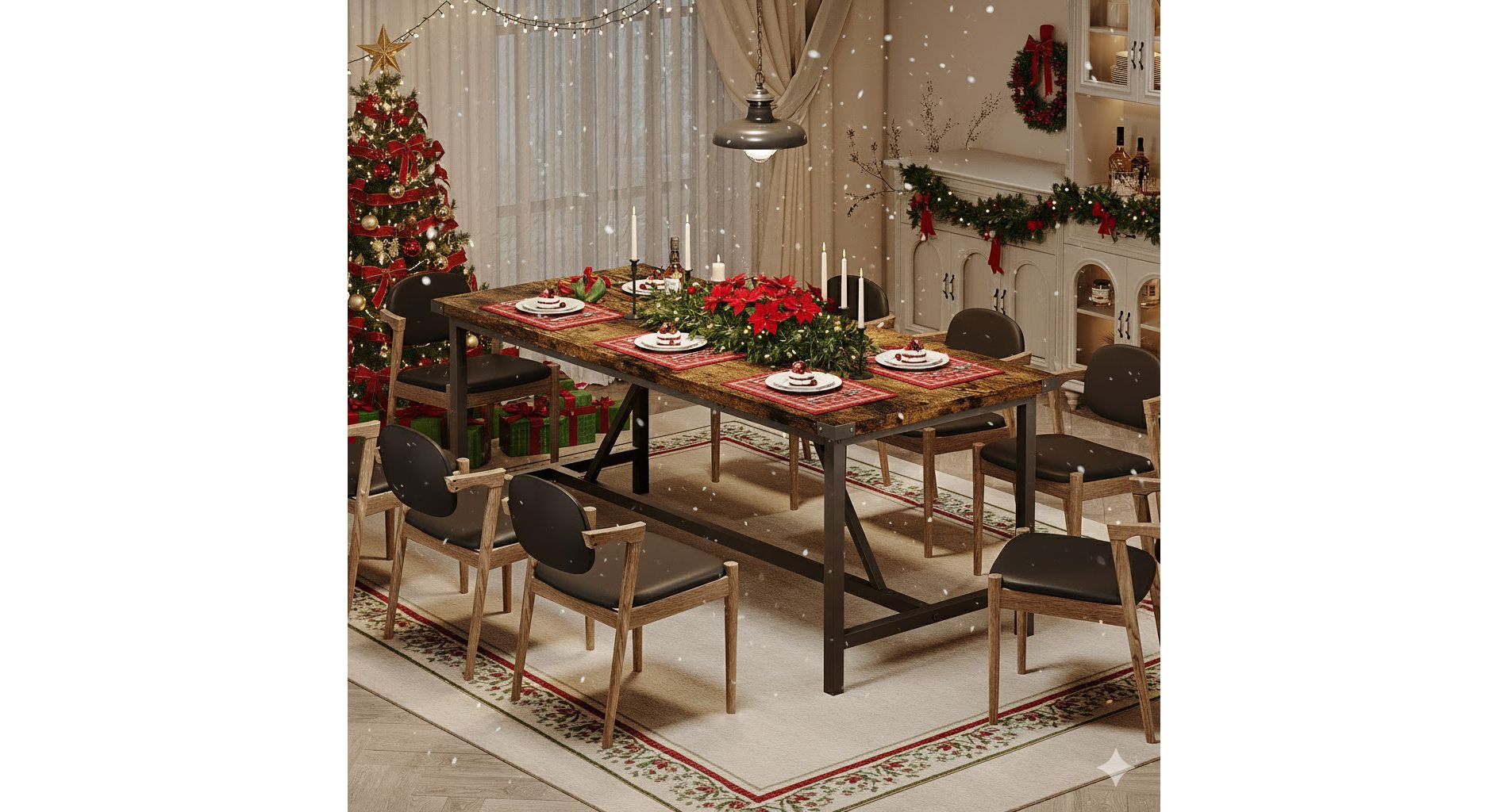 Rectangle Dining Table for 6-8 People, 70.87" Heavy Duty Industrial Wood Kitchen Table for Dining Room, Dinner Table, Easy Assembly, Retro Brown