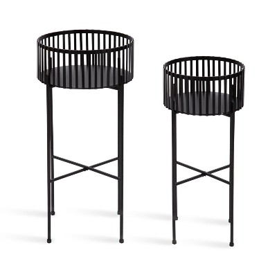 Black Metal Two-Piece Modern Plant Stand Set