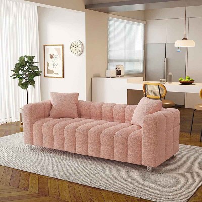 Modern 3-Seater Modular Sofa, Space-Saving Sofa for Living Room, Upholstered Couch with Metal Legs and Velvet Cover Pillows-Coolbibila