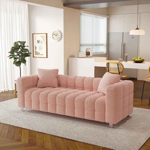 Modern 3-Seater Modular Sofa, Space-Saving Sofa for Living Room, Upholstered Couch with Metal Legs and Velvet Cover Pillows-Coolbibila - 1 of 4