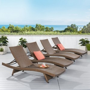 GDFStudio Olivia Outdoor Wicker Armless Adjustable Chaise Lounge (Set of 4) - 1 of 4