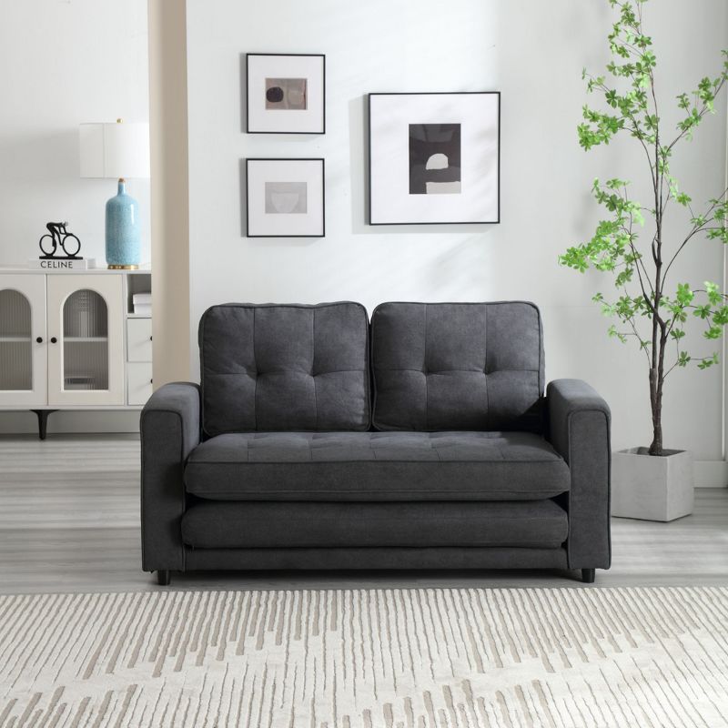 Convertible Folding Futon Sofa Bed, Dark Gray - ModernLuxe, 2 of 13