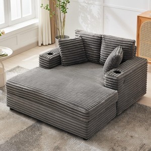 homfan 54" Oversized Chaise Lounge - Sofa Bed with Throw Pillows and Armrests, Comfy Corduroy Sleeper Couch for Living Room, Bedroom, Office - 1 of 4