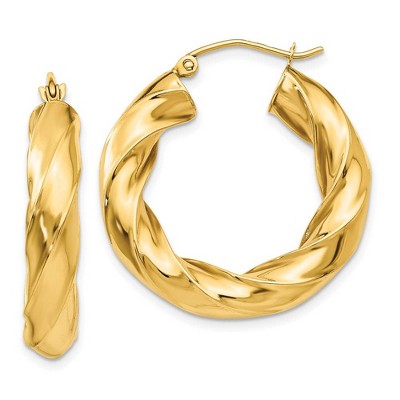 Black Bow Jewelry 5mm x 27mm Polished 14k Yellow Gold Round Twisted Hoop Earrings