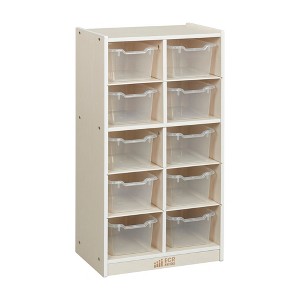 ECR4Kids 10 Cubby Mobile Tray Cabinet with 10 Scoop Front Storage Bins, 5x2, White Wash - 1 of 4