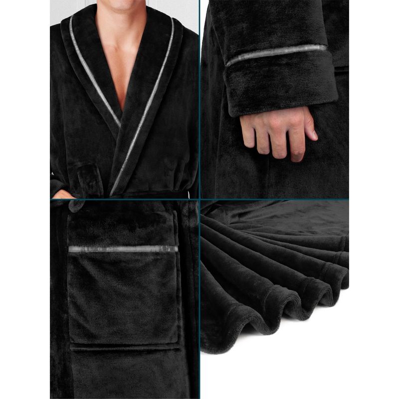 PAVILIA Mens Robe, Soft Bathrobe for Men, Fleece Warm Long Plush Microfiber Shawl Collar Pocket, Bath Shower Spa, 3 of 9