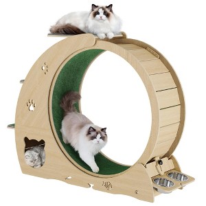 4-in-1 Indoor Cat Running Wheel, Large Quiet Running Wheel with Scratch Pad, Play Roller & Stable Wood Base for Active Cats - 1 of 4