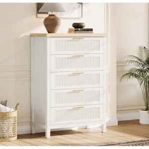Dresser for Bedroom Rattan Chest of Dressers Tall Dresser for Closet with Drawers Boho Night Stand Large - 1 of 3