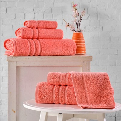Coral Orange 6-Piece Turkish Cotton Bath Towel Set