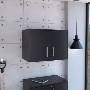 Yamagata Office Wall Cabinet Black - Boahaus: Mounted Storage, Lockable 2-Door Design, 3 Shelves - 1 of 4